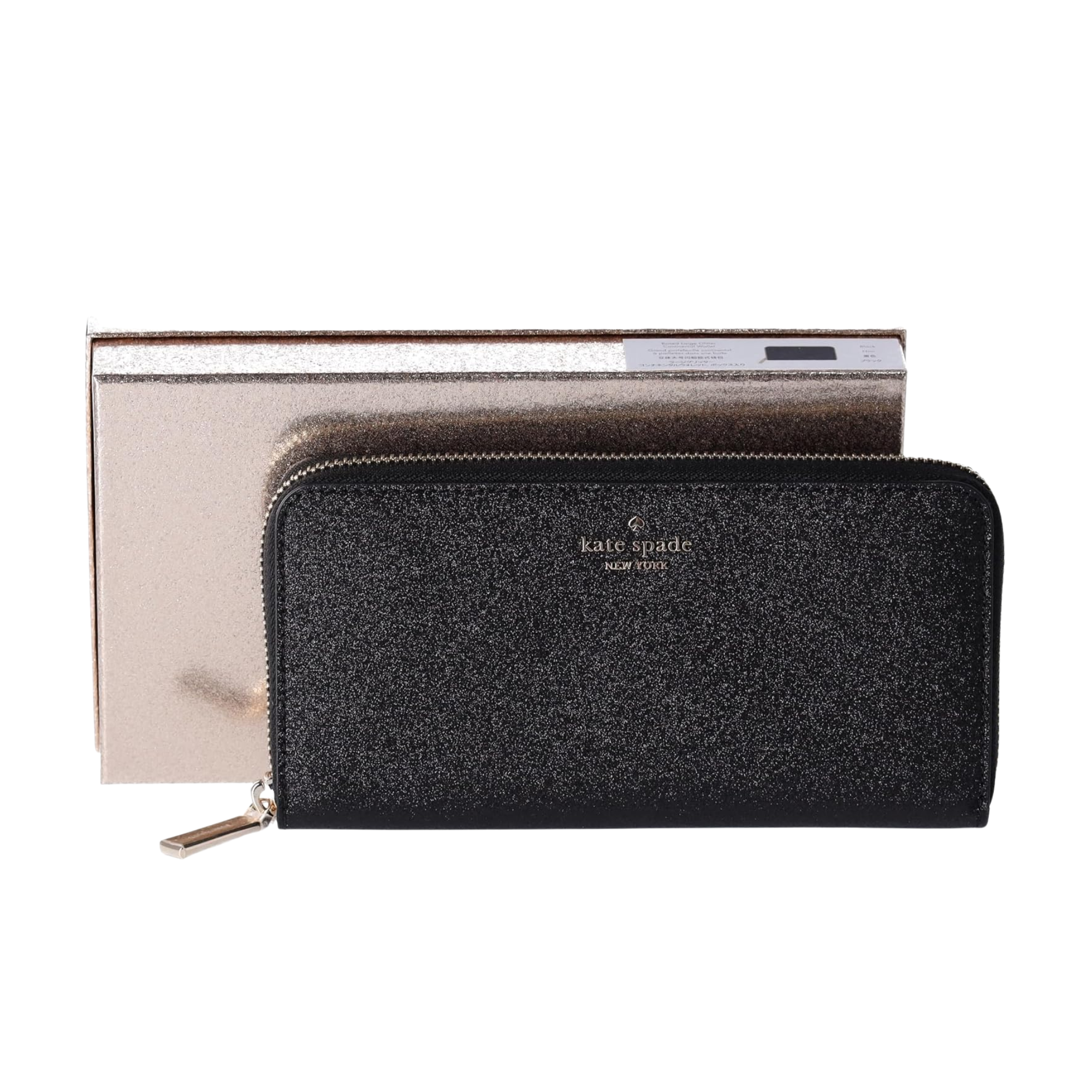 Billetera Kate Spade Grande Larga Negro Glitter