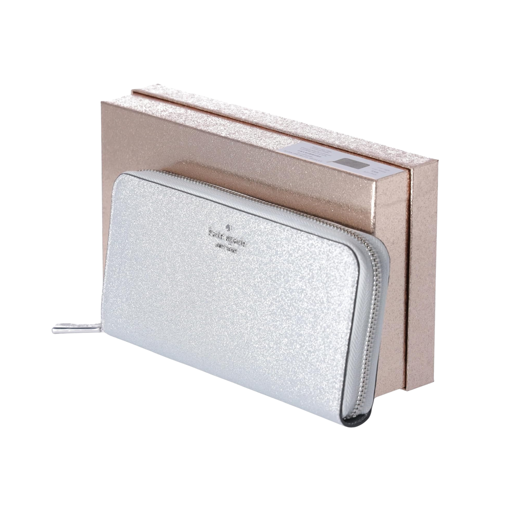 Billetera Kate Spade Grande Larga Plateado Glitter