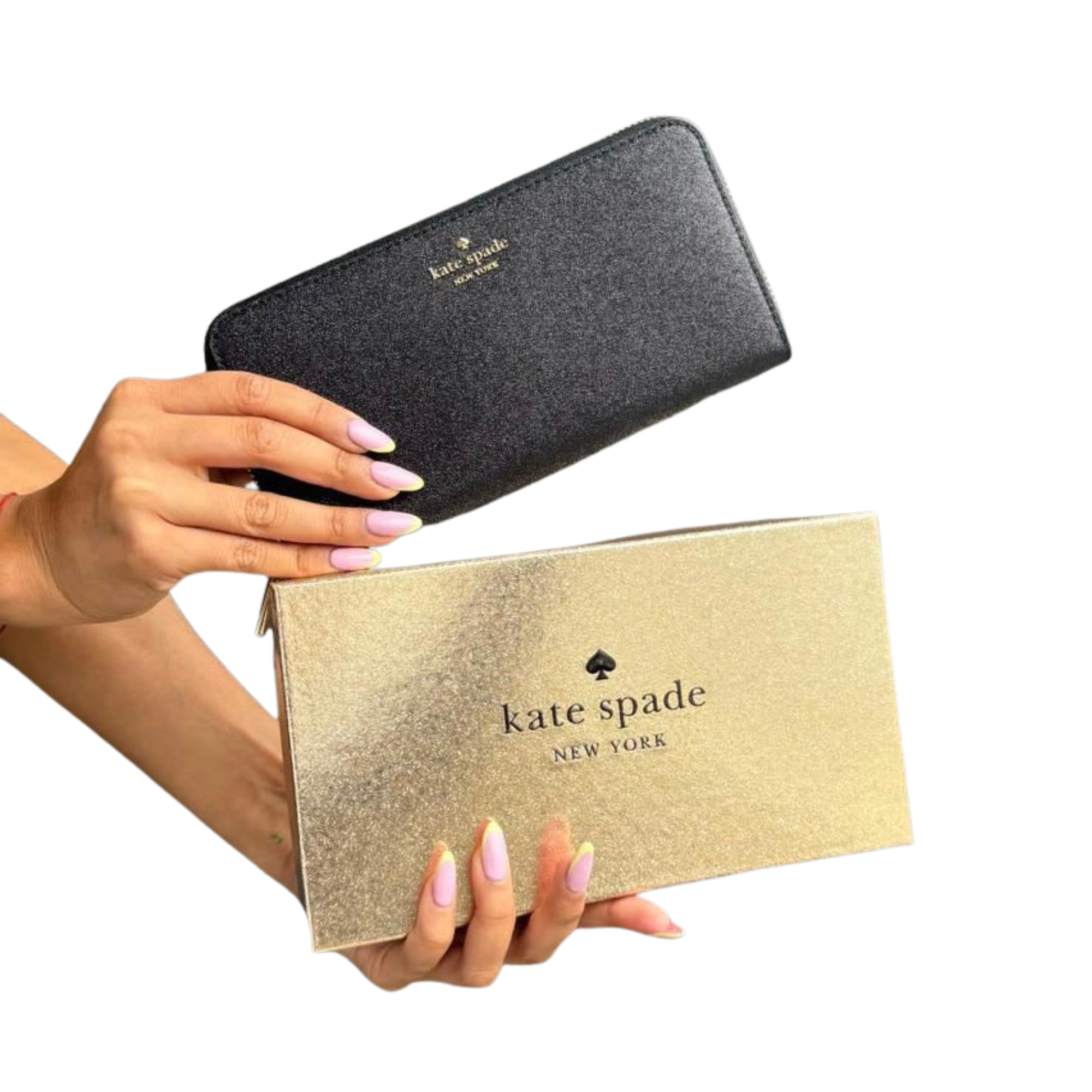 Billetera Kate Spade Grande Larga Negro Glitter