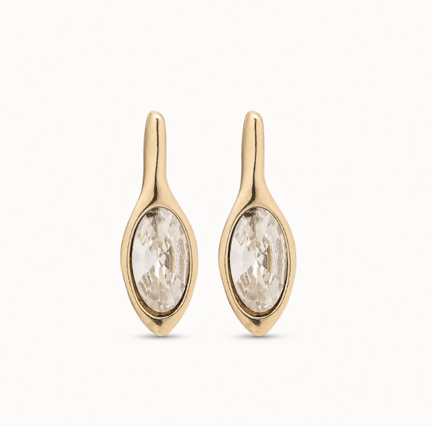 Aros Uno de 50 Colgantes tipo gota Doble baño de oro 18k con piedra transparente