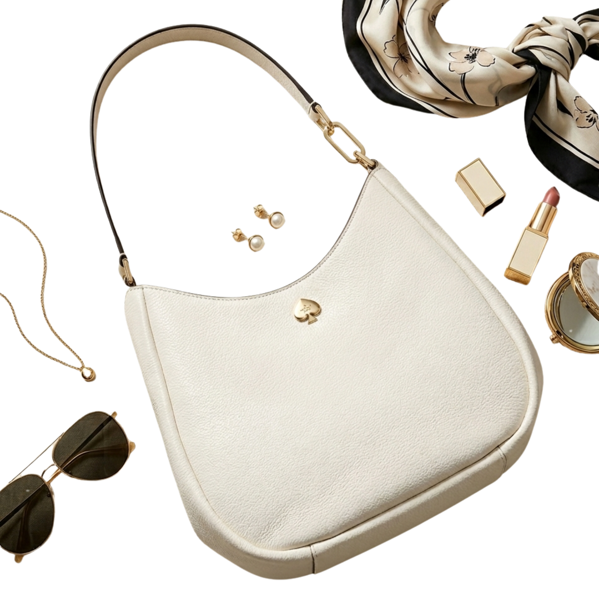 Cartera Kate Spade Kayla grande 3 separaciones de cuero Blanca