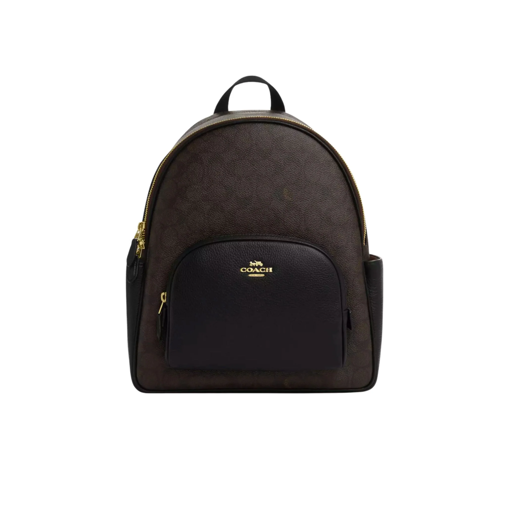 Mochila Coach Court monograma café y negro