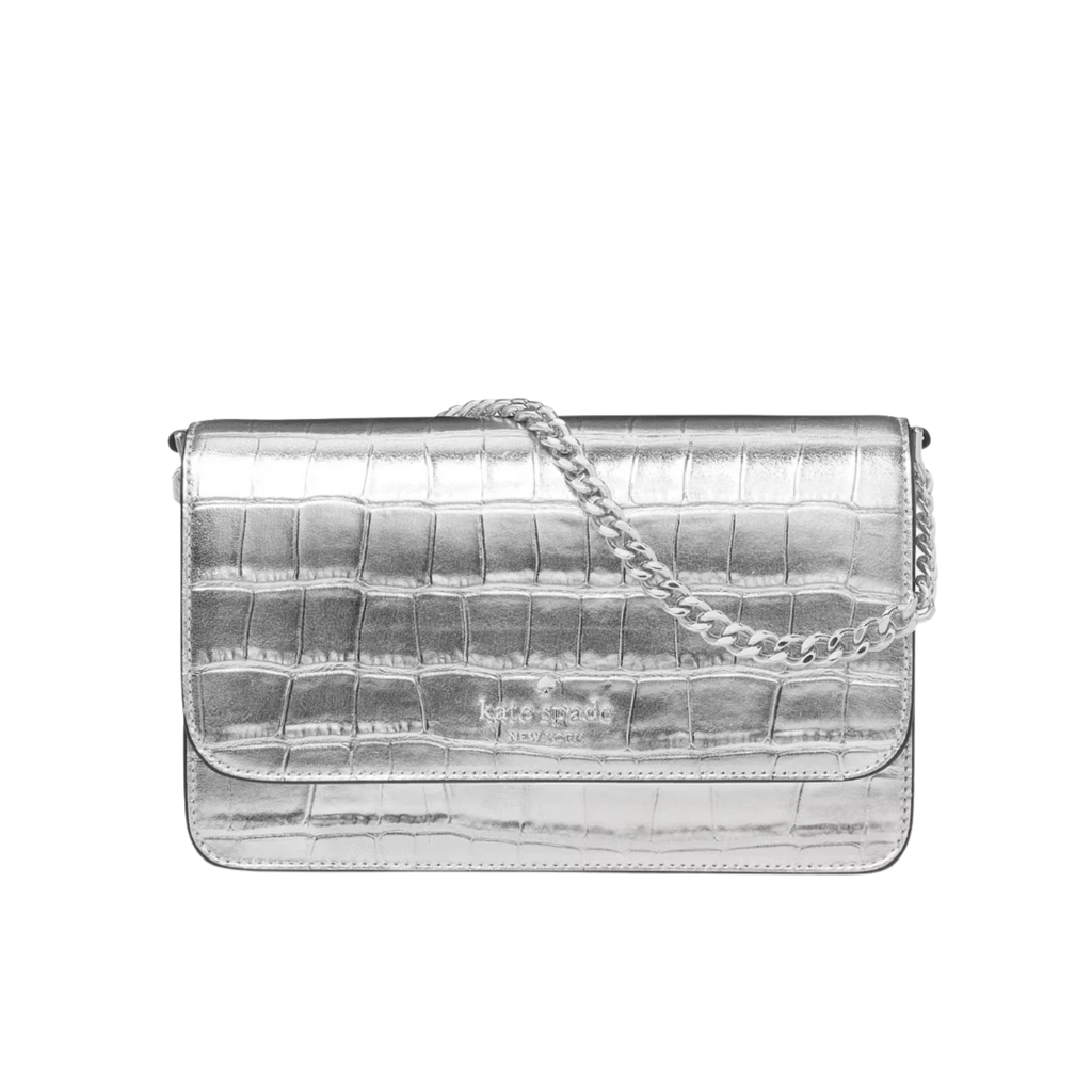 Cartera Kate Spade Madison pequeña cocodrilo plateado