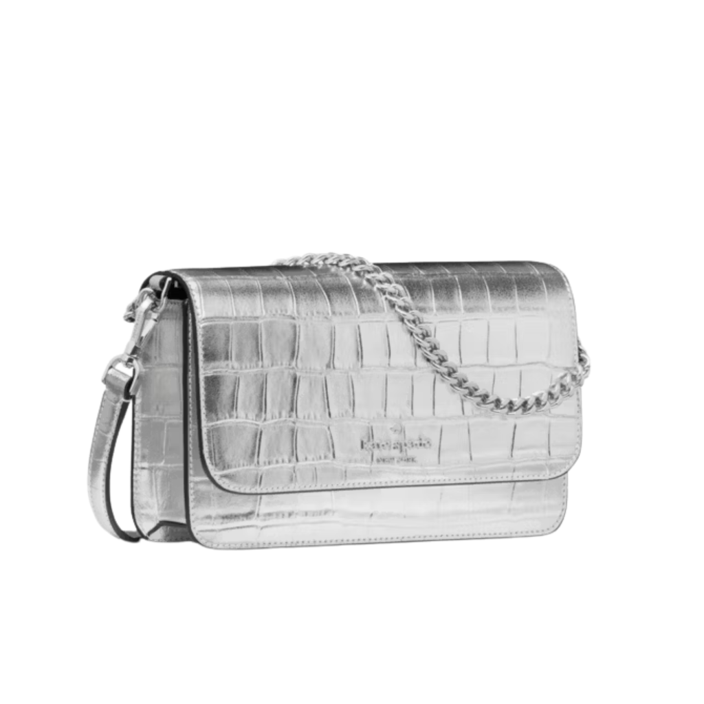Cartera Kate Spade Madison pequeña cocodrilo plateado