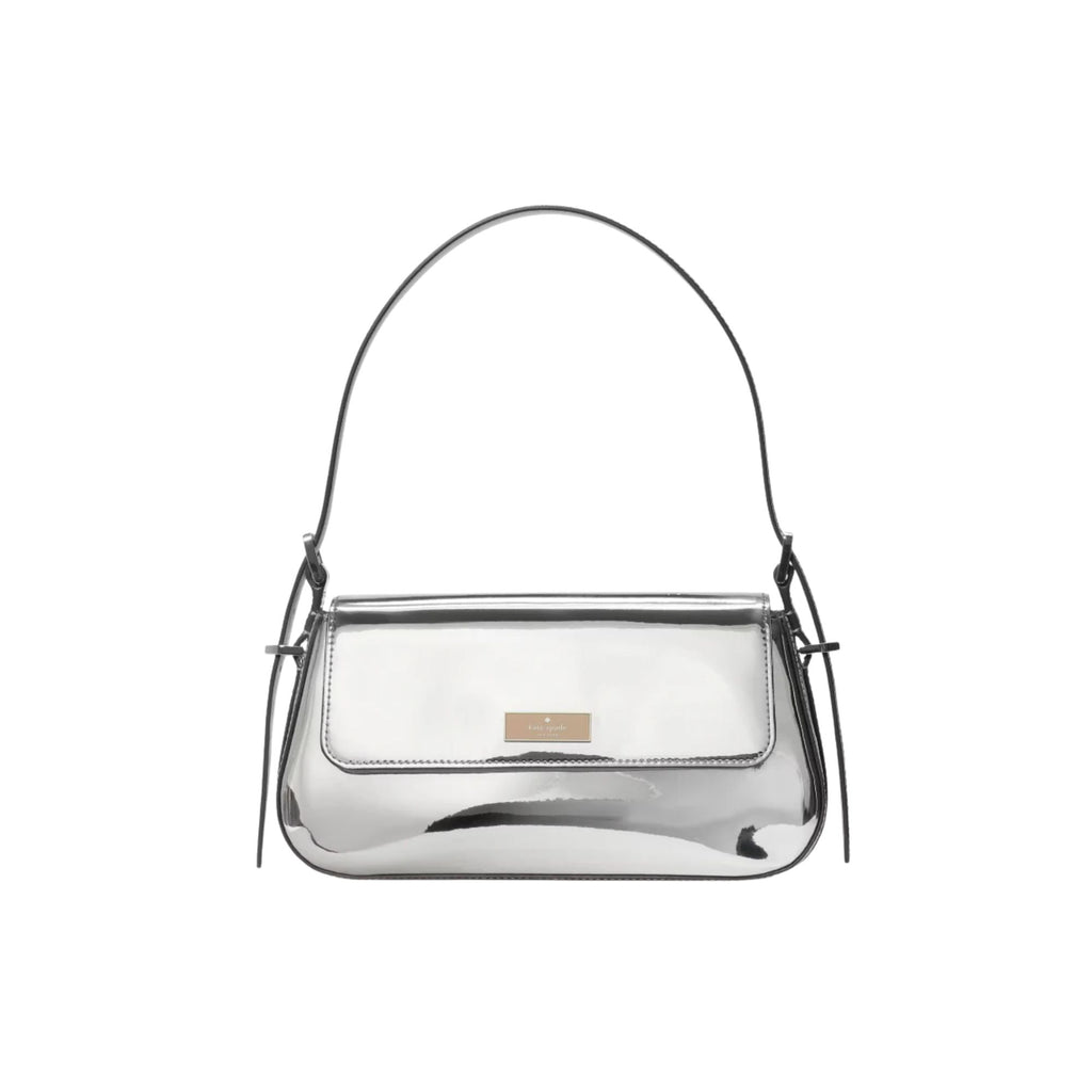 Cartera Kate Spade Patent rectangular metalica plateada