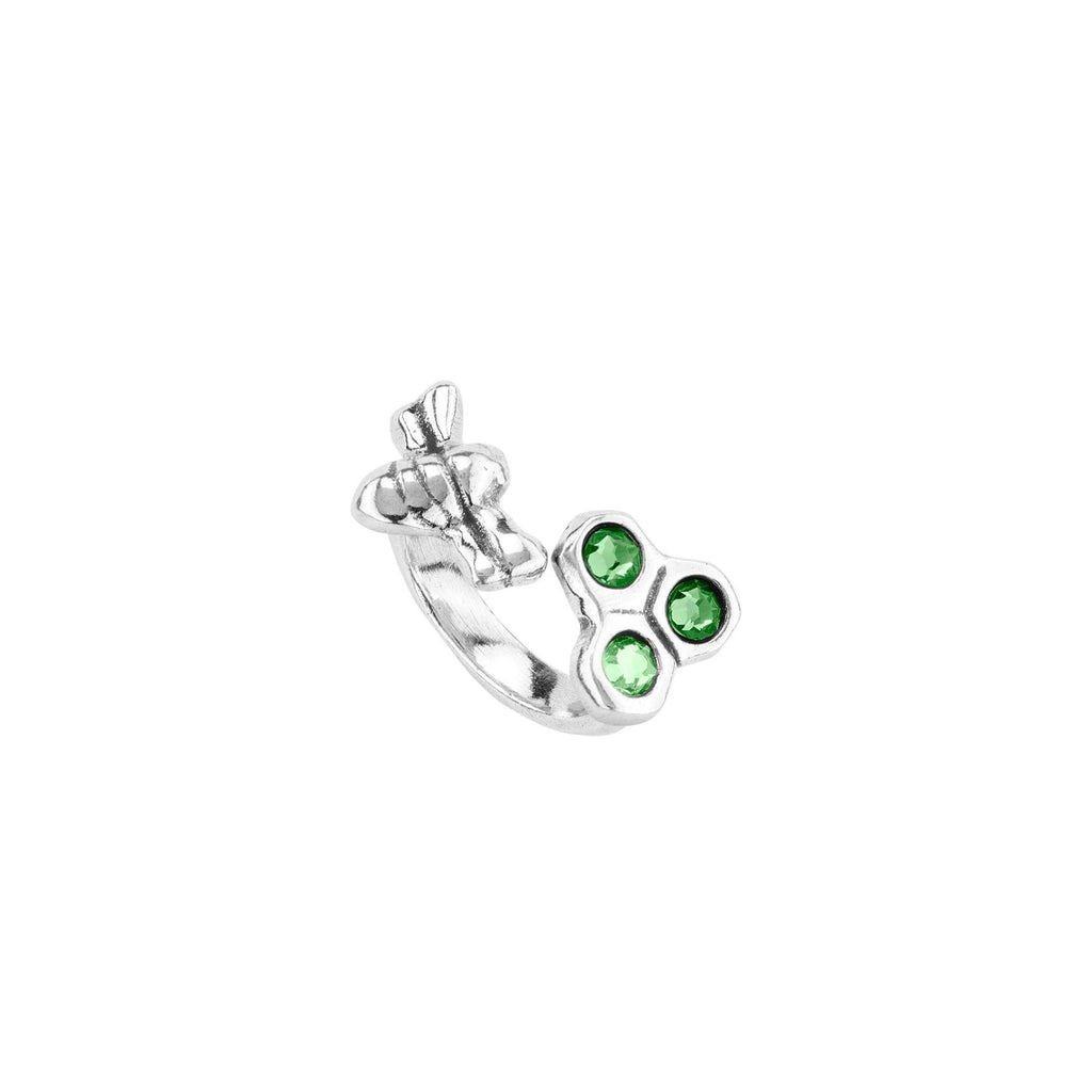 Anillo Uno de 50 Abeja y panal de cristales verdes