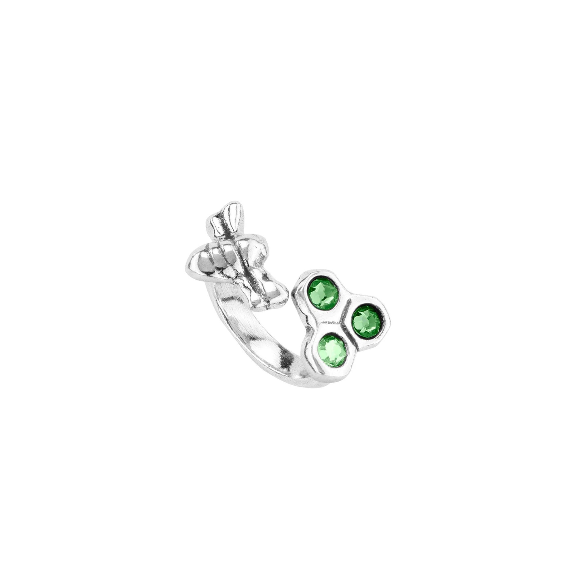Anillo Uno de 50 Abeja y panal de cristales verdes