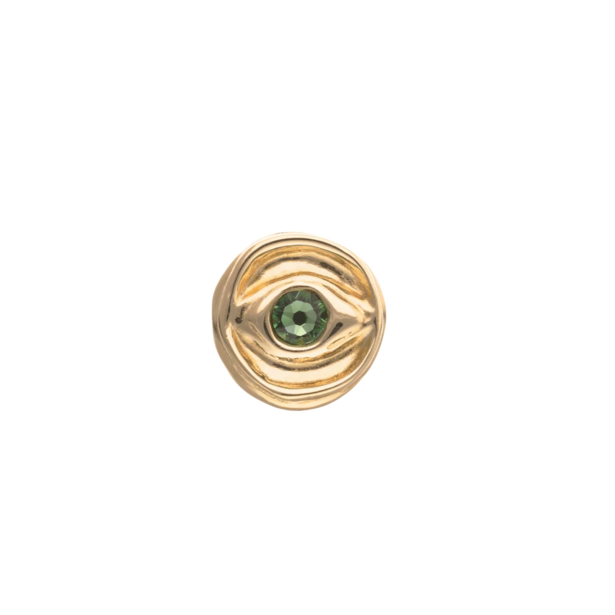 Anillo Uno de 50 Doble baño oro 18k forma de ojo con cristal verde