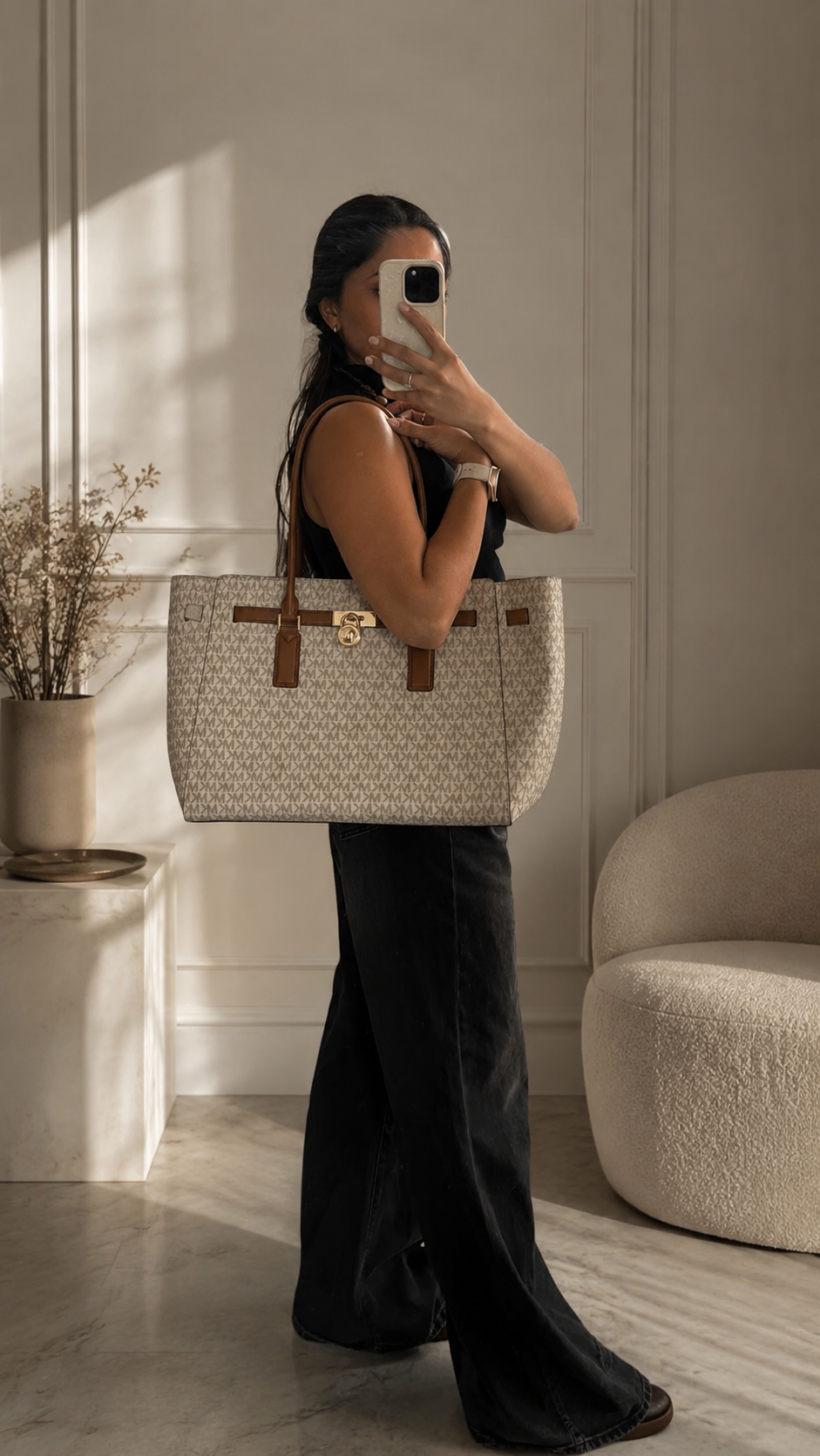 Bolso Michael Kors Hamilton Moderne Vainilla Con cafe