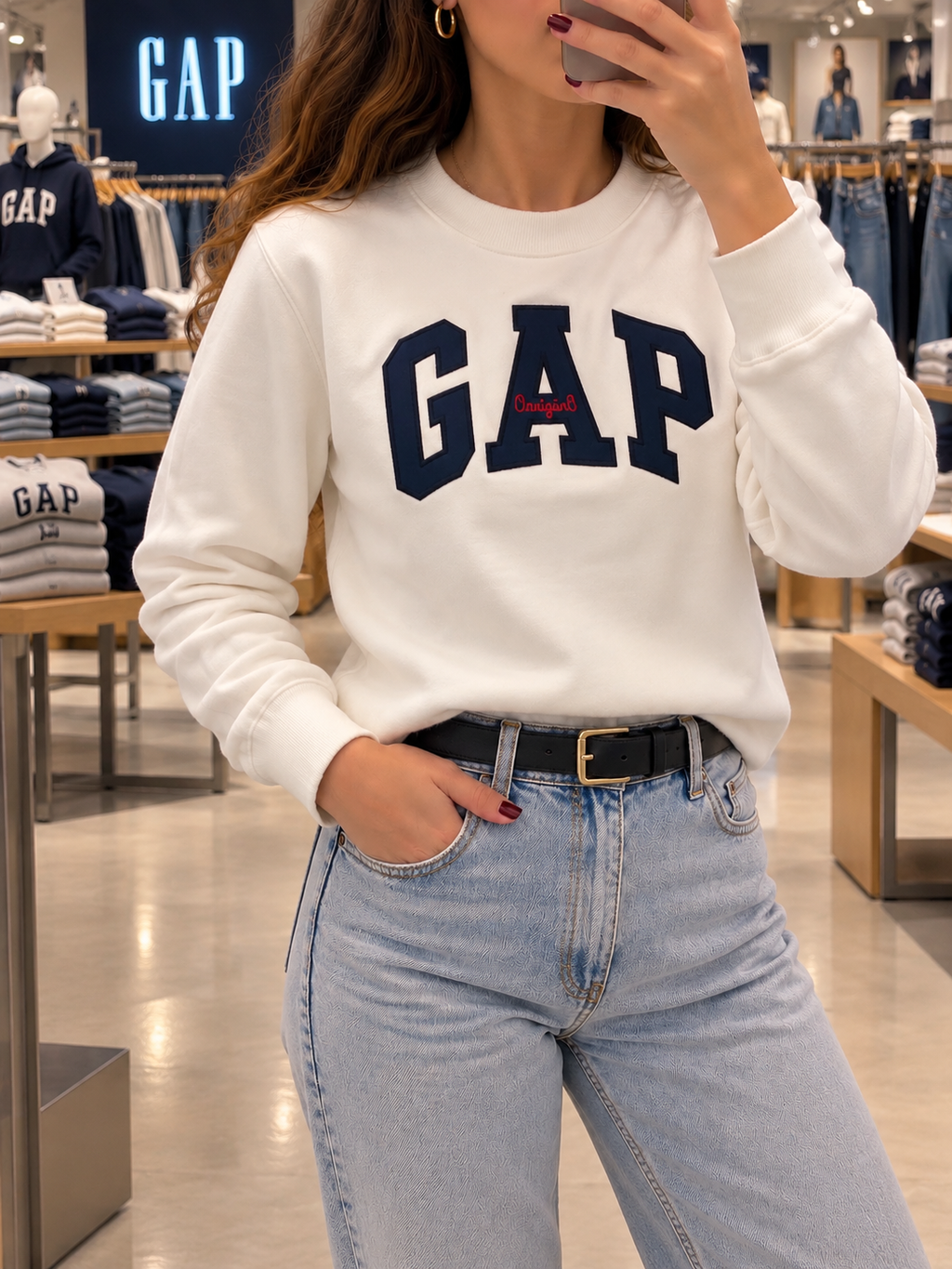 Poleron Gap Blanco Letras Azules Gap