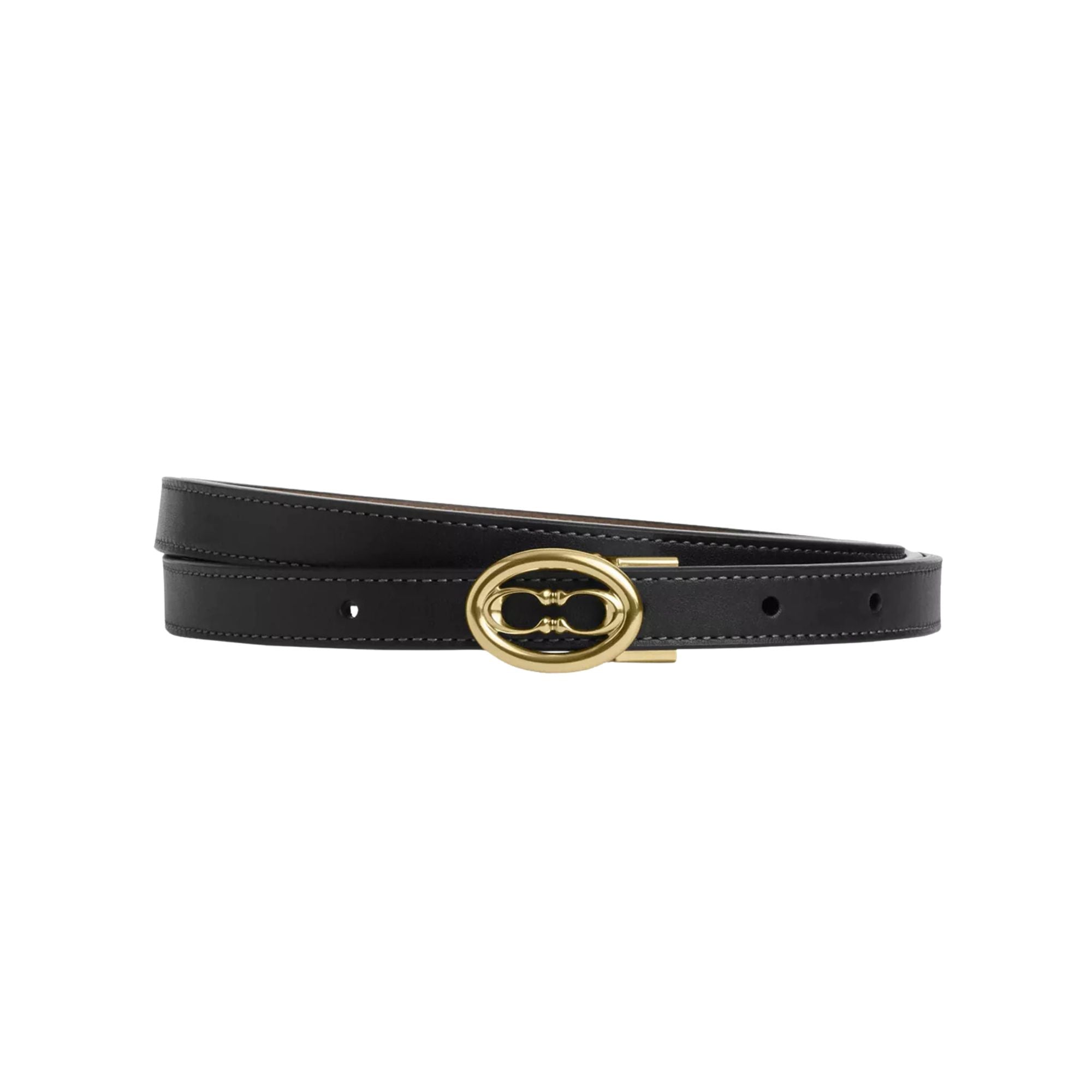 Cinturón Coach reversible delgado café y negro hebilla dorada