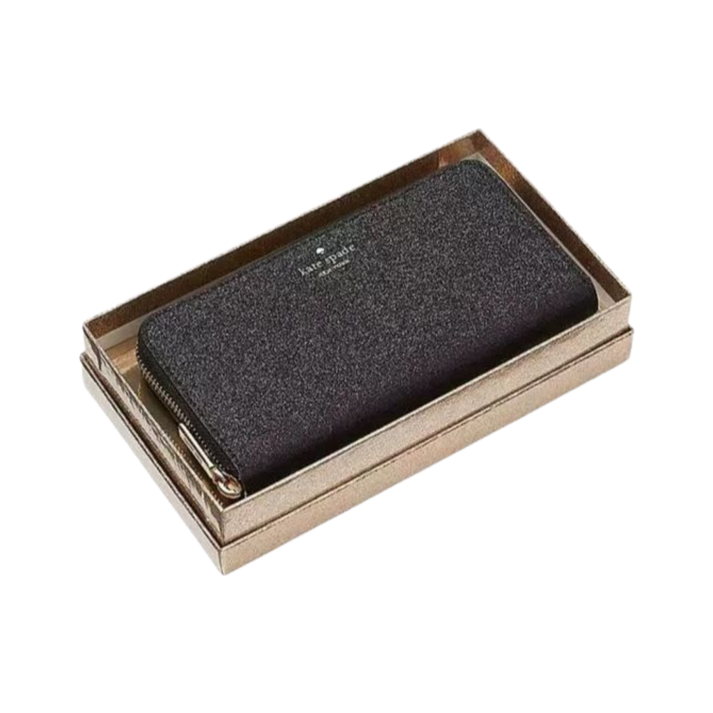 Billetera Kate Spade Grande Larga Negro Glitter