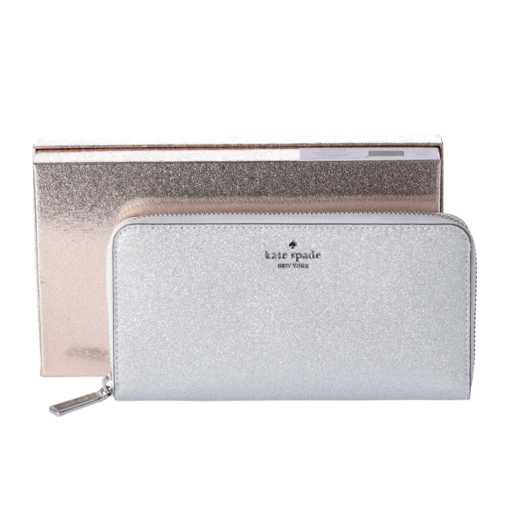 Billetera Kate Spade Grande Larga Plateado Glitter