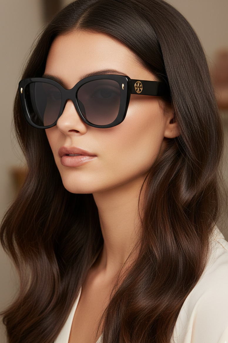 Lentes Tory Burch negros con logo dorado