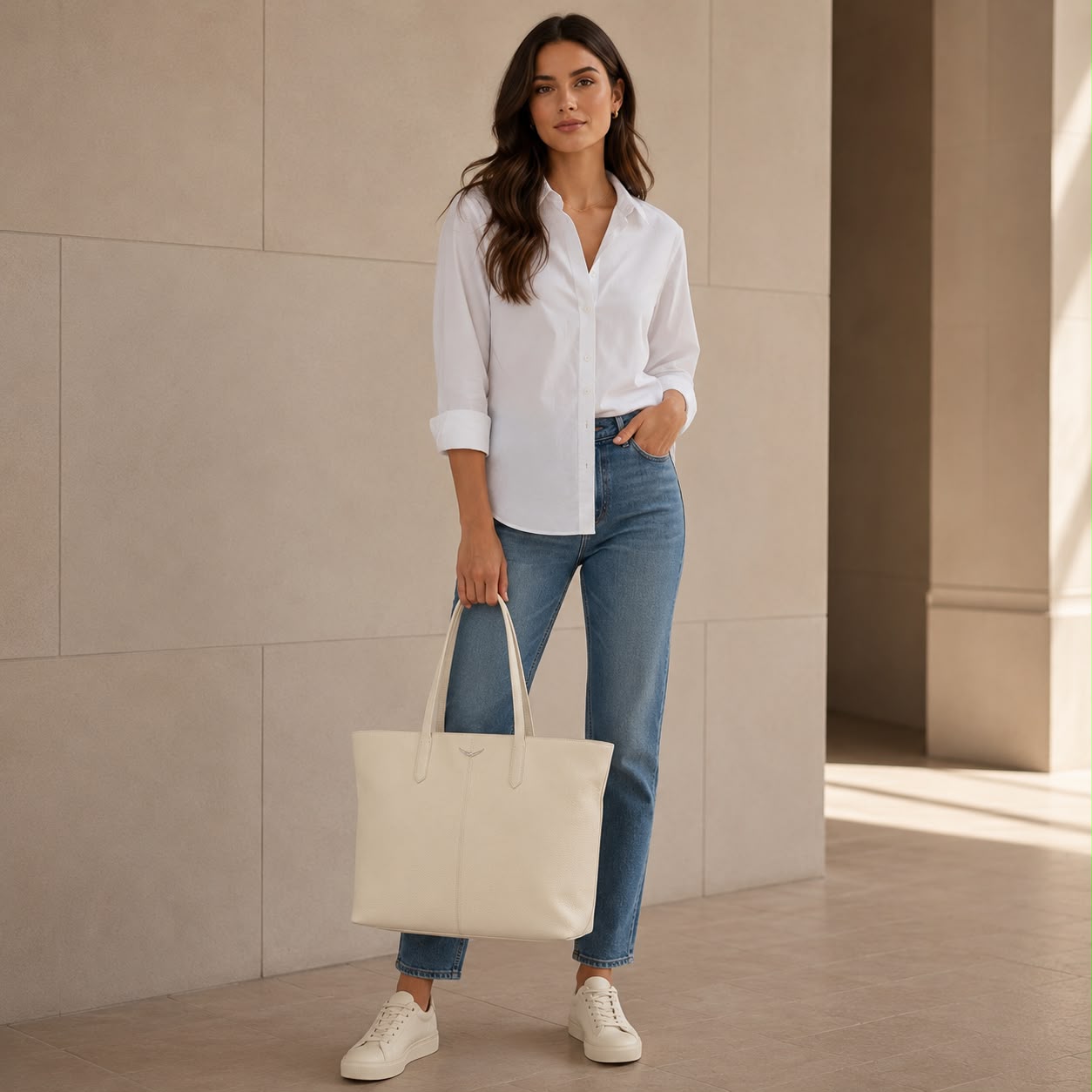 Tote Zadig et Voltaire Mick Wings Canvas Blanco Crema Zadig Et Voltaire