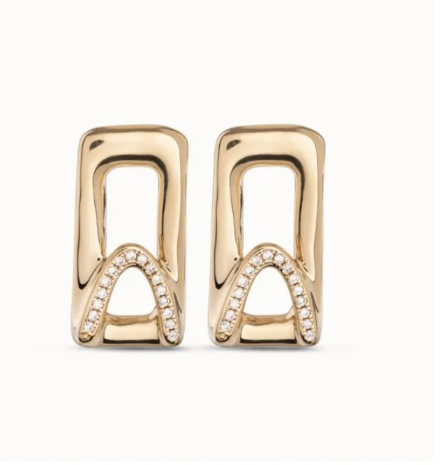 Aros Uno de 50 Stand out Doble baño de oro 18k con Topacios blancos