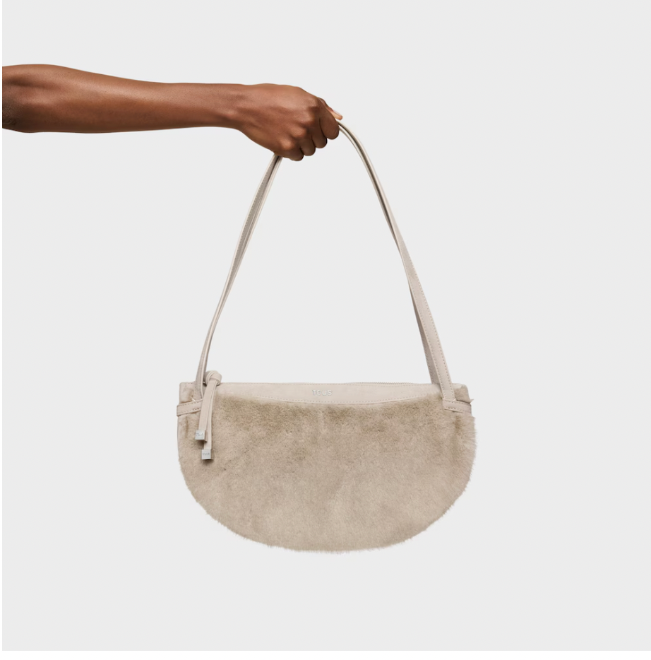 Cartera Tous de hombro Halfmoon Peluda Topo