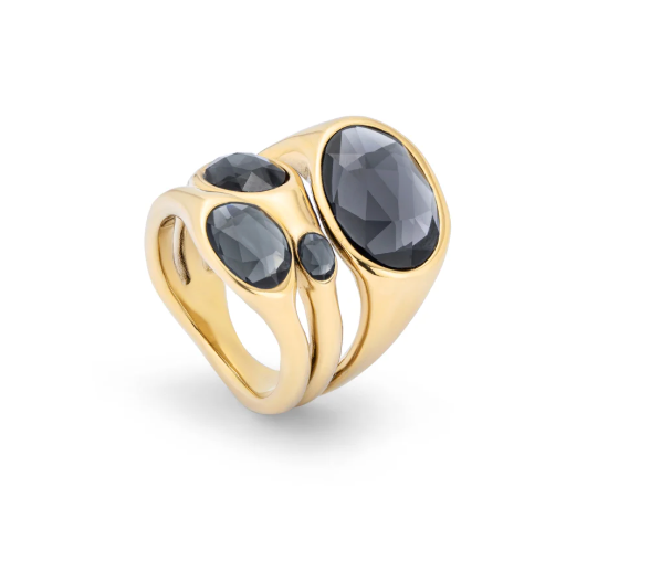 Anillo Uno de 50 Sunshine doble baño de oro con 4 piedras gris UNOde50