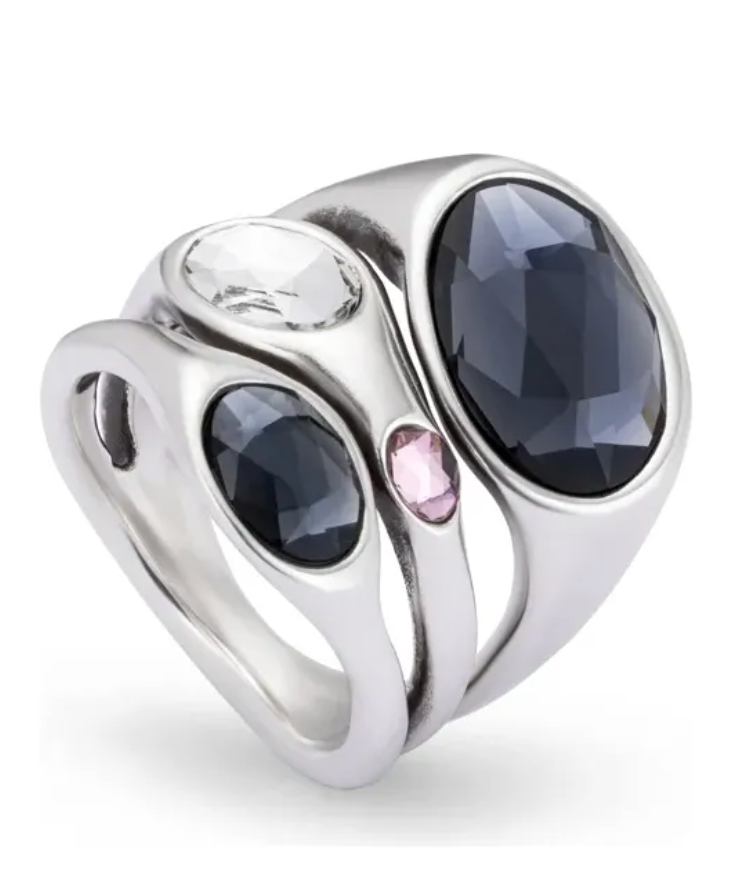 Anillo Uno de 50 Sunshine plateado 4 piedras: 2 grises , 1 transparente y 1 rosa