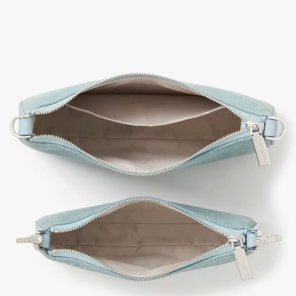 Cartera Kate Spade Duet Denim Doble Crossbody de jeans con brillantes celeste
