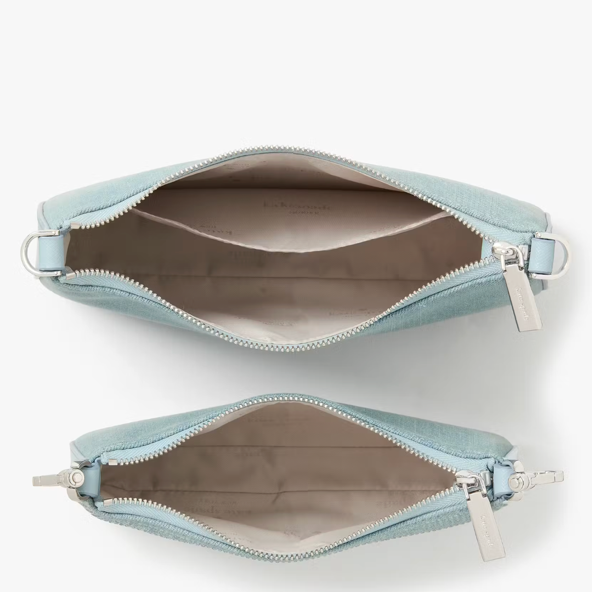 Cartera Kate Spade Duet Denim Doble Crossbody de jeans con brillantes celeste