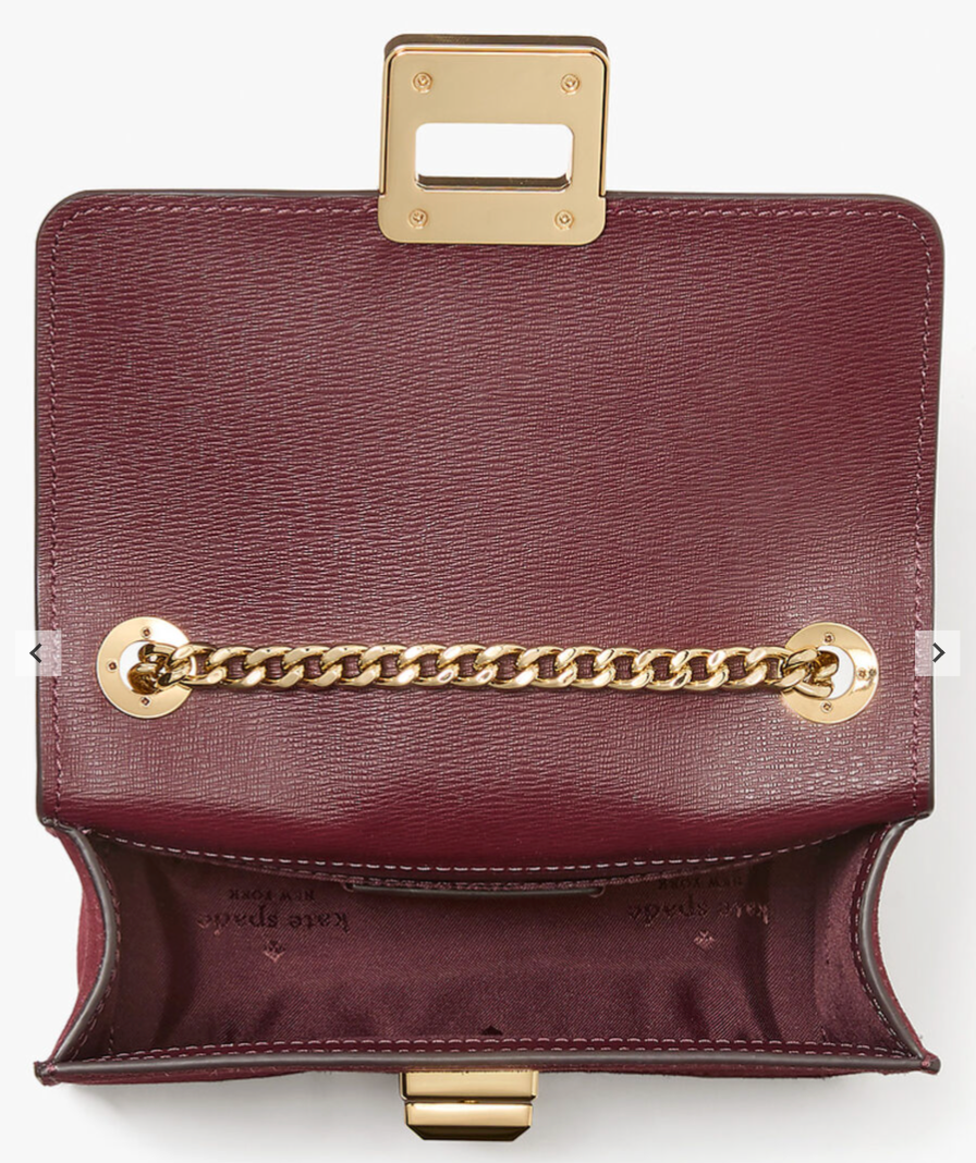 Cartera Kate Spade Phoebe Gamuza cuadrada broche dorado pequeña burdeo