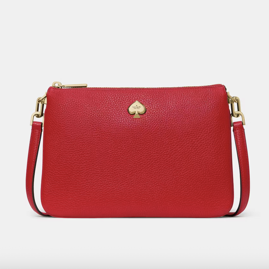 Cartera Kate Spade Kayla crossbody rectangular tres separaciones cuero liso rojo