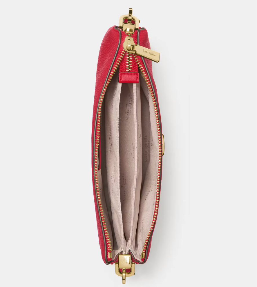 Cartera Kate Spade Kayla crossbody rectangular tres separaciones cuero liso rojo