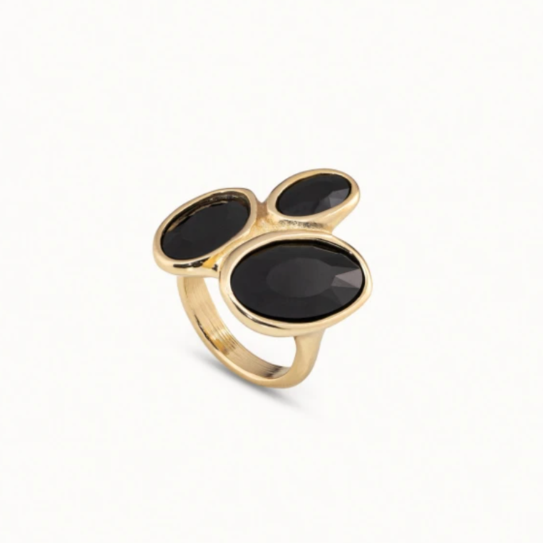 Anillo Uno de 50 Kingdom Doble baño de oro 3 piedras negras UNOde50