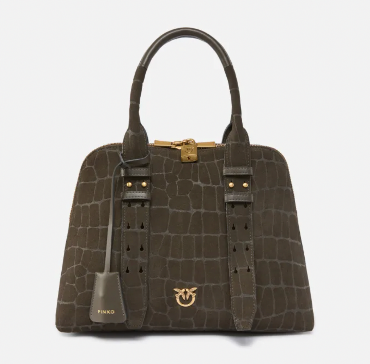 Cartera Pinko Bowling Gamuza serpiente Verde cafe profundo