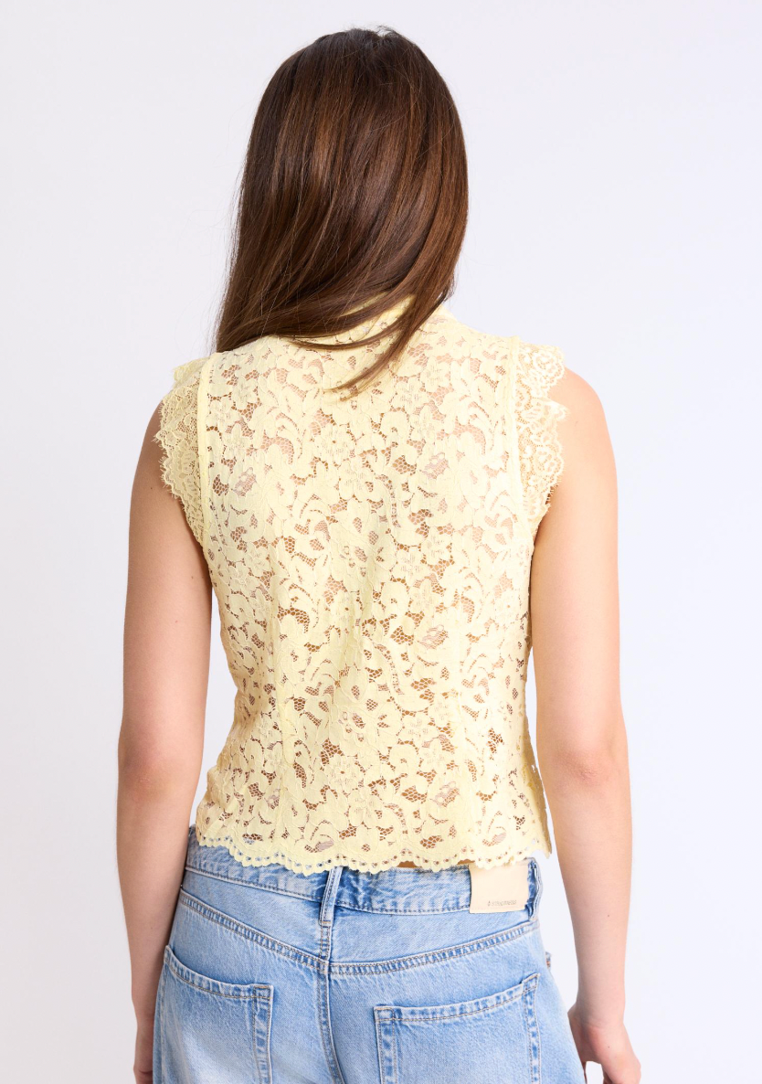 Polera Stradivarius Encaje Amarilla