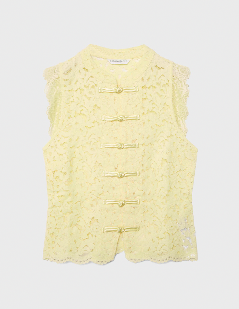 Polera Stradivarius Encaje Amarilla