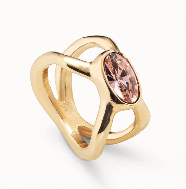 Anillo Uno de 50 Guardian Doble baño de oro 18k con piedra rosa palo UNOde50