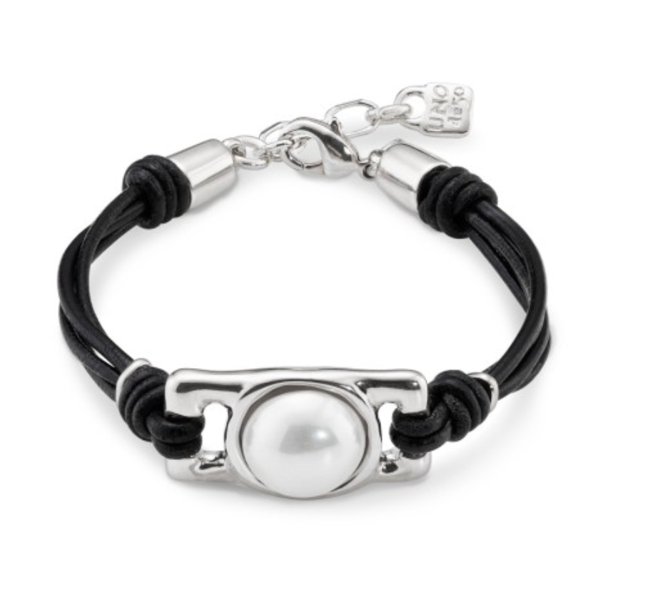 Pulsera Uno de 50 Darling Plata terminaciones en cuero con perla UNOde50