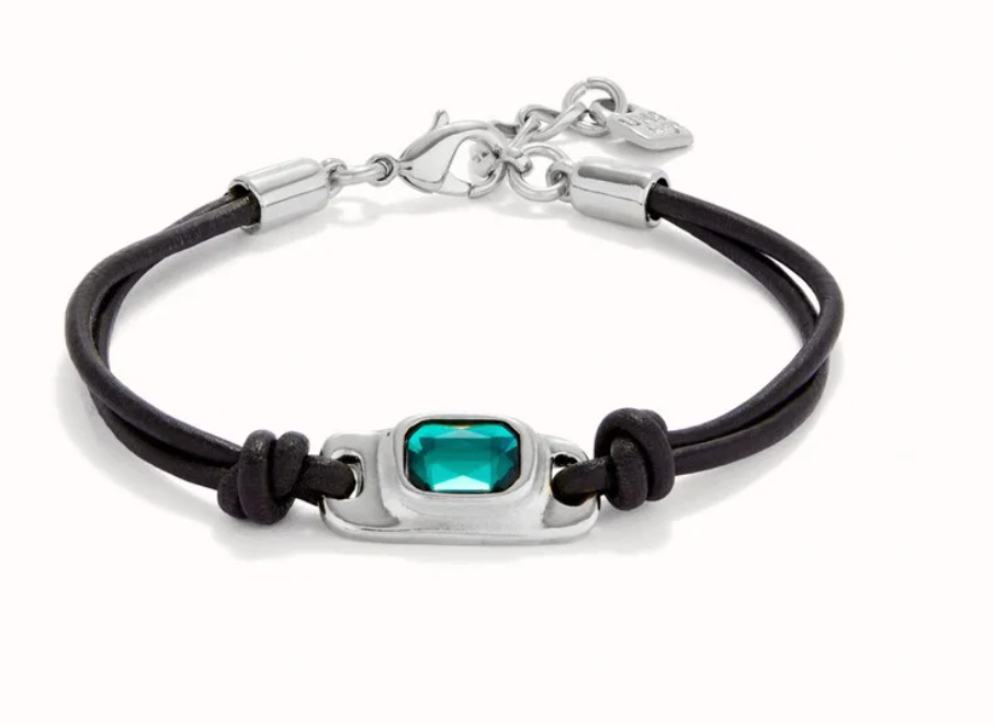 Pulsera Uno de 50 de cuero con piedra verde
