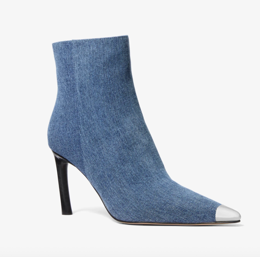 Botines Michael Kors Jeans taco aguja punta plateada