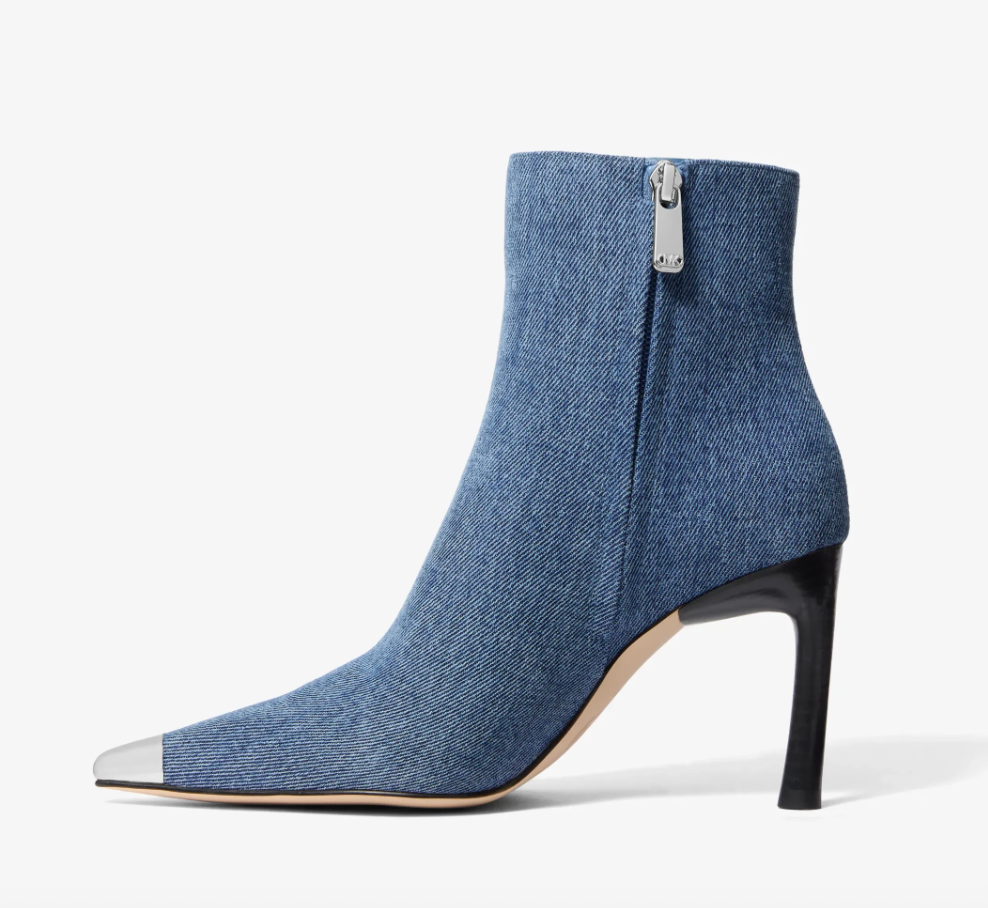 Botines Michael Kors Jeans taco aguja punta plateada
