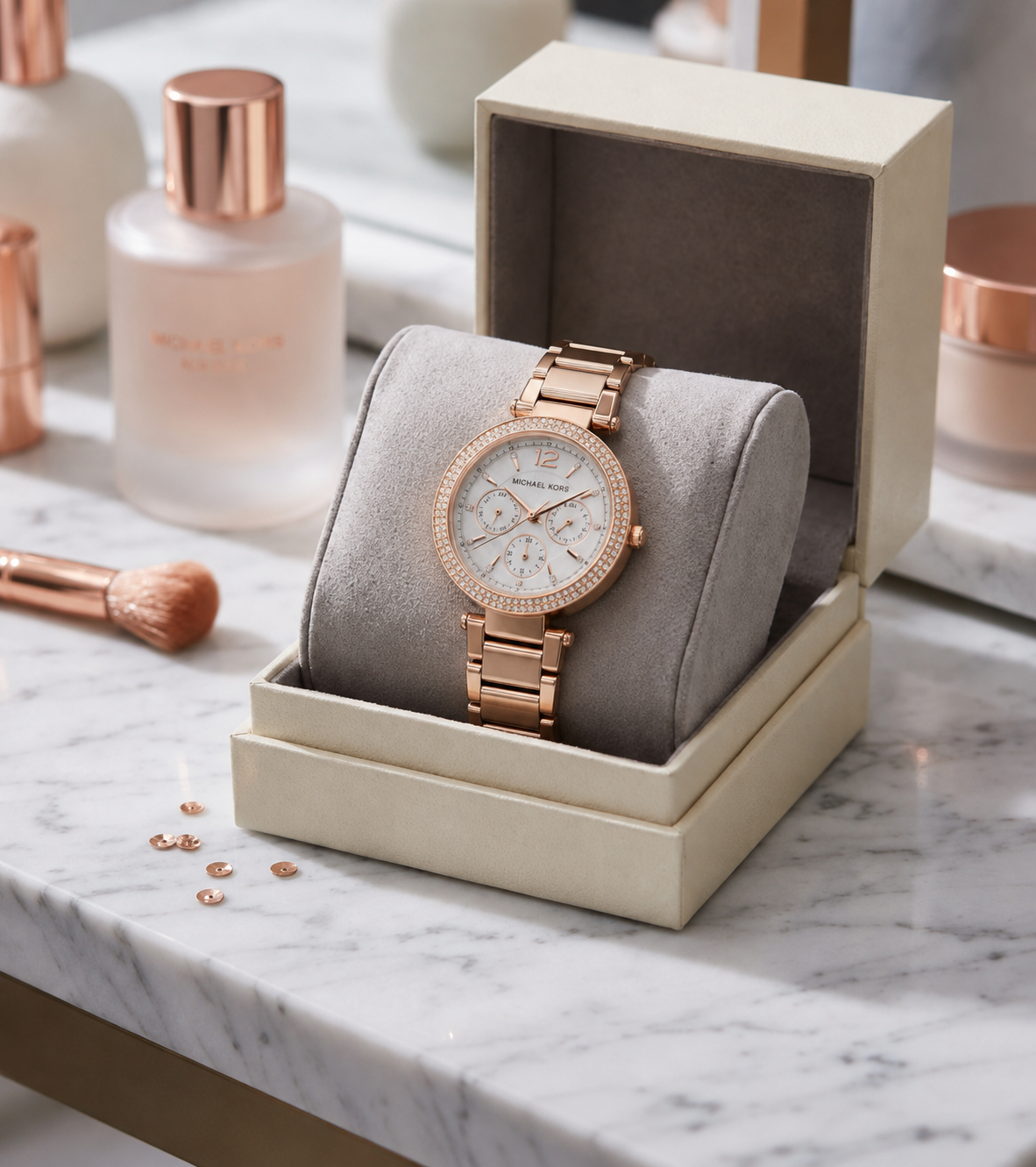 Reloj mujer Michael Kors correa metalica numeros romanos circunferencia circones rose gold Michael Kors