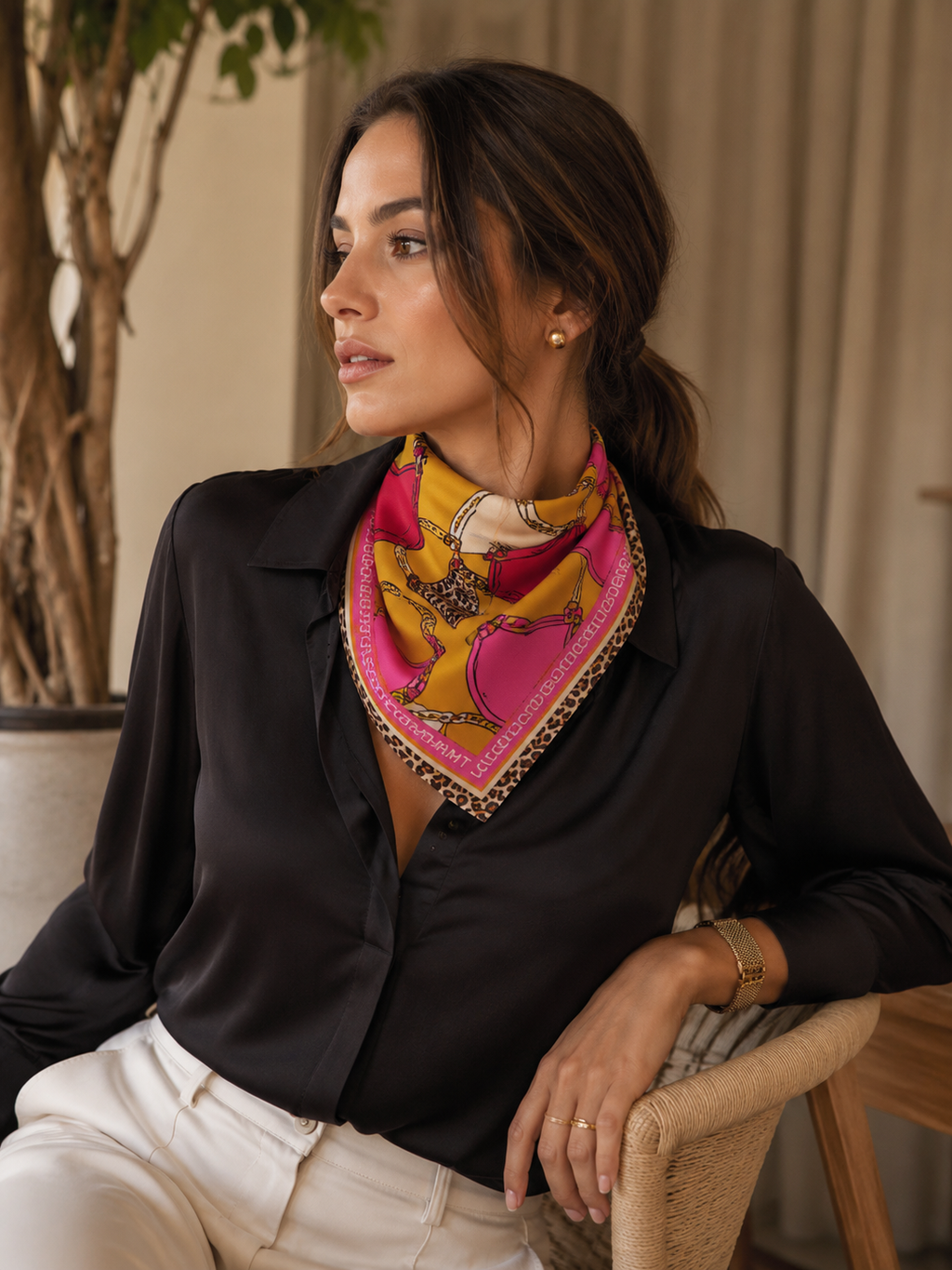 Pañuelo Lola Casademunt estampado colores marron rosa