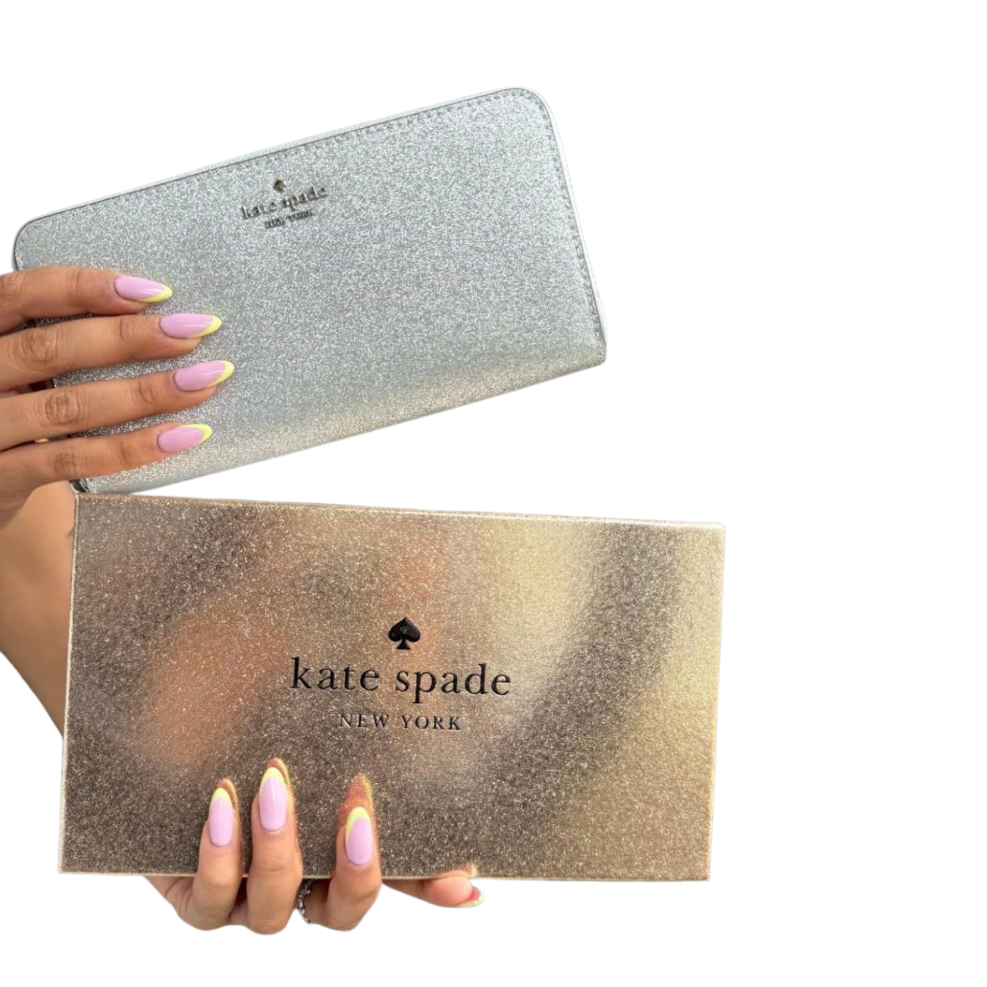 Billetera Kate Spade Grande Larga Plateado Glitter