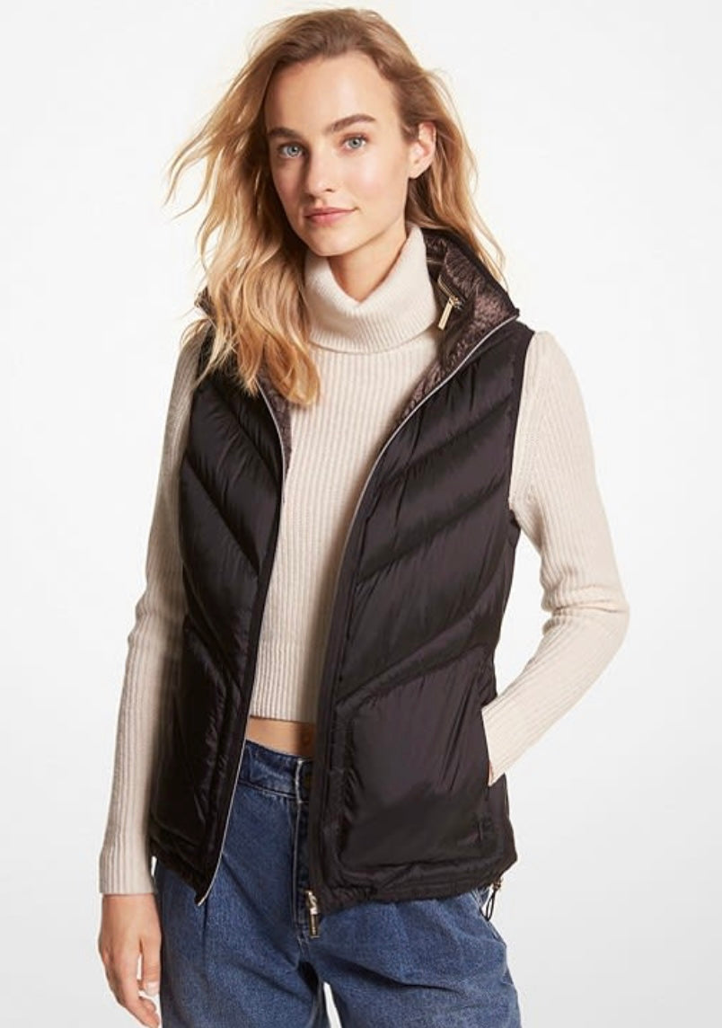 Parka Mujer Michael Kors Reversible Sin Mangas Café Monograma