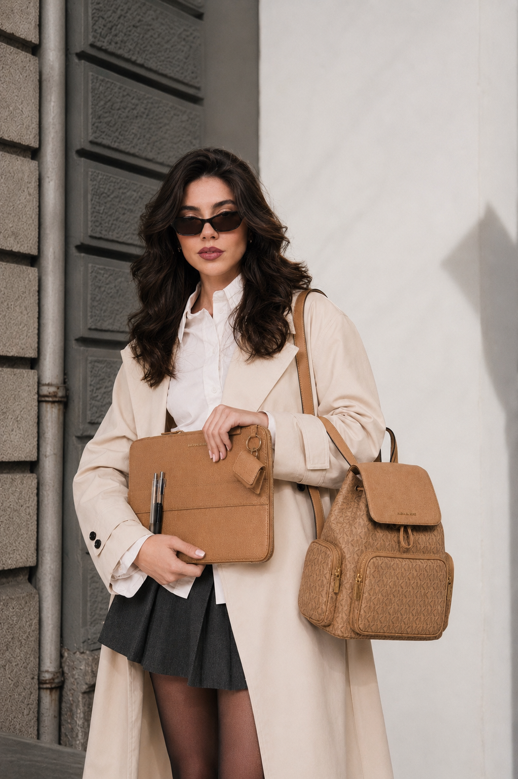 Mochila Michael Kors Merritt monograma toffe