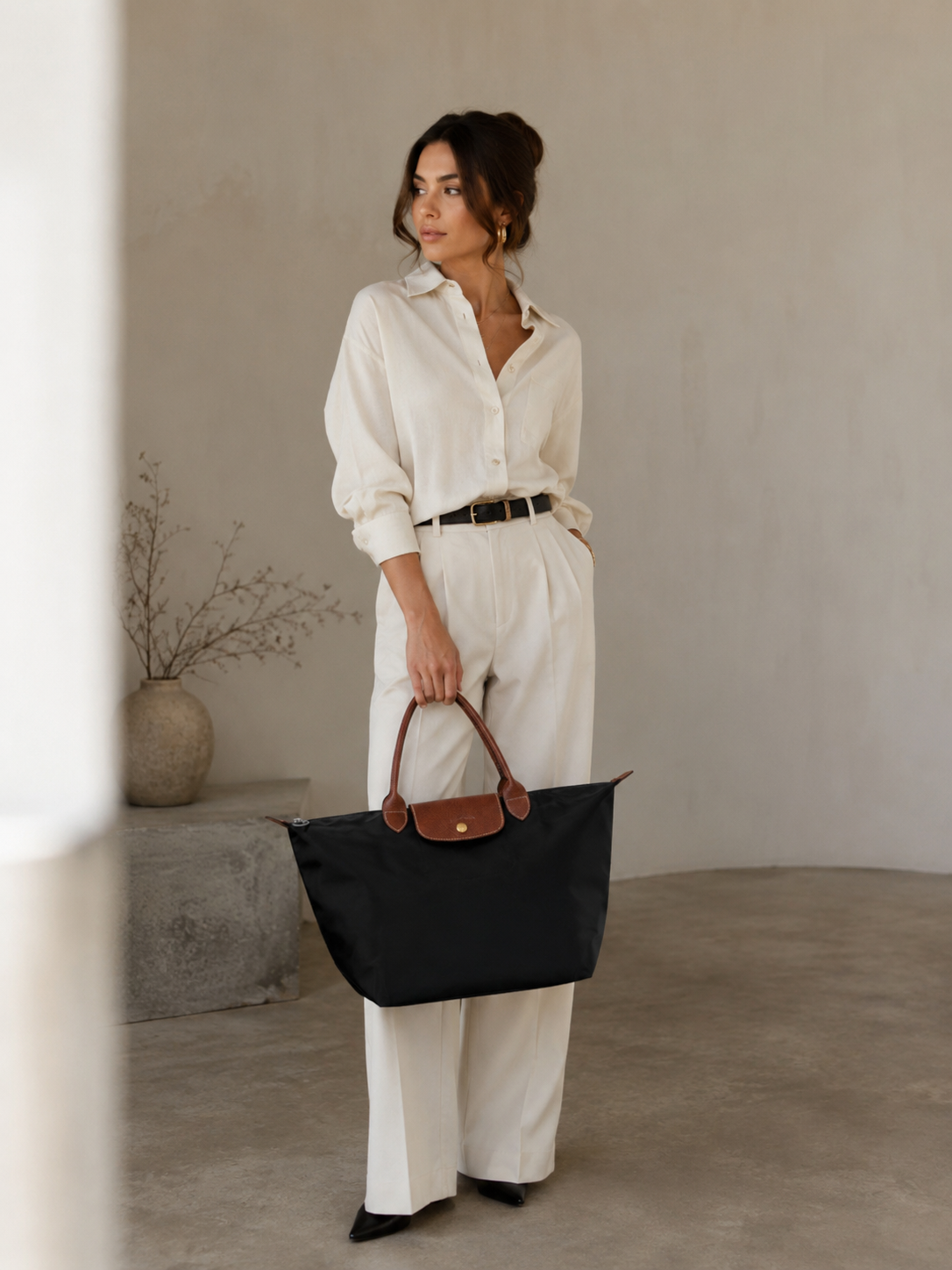 Cartera Longchamp M asa corta negra