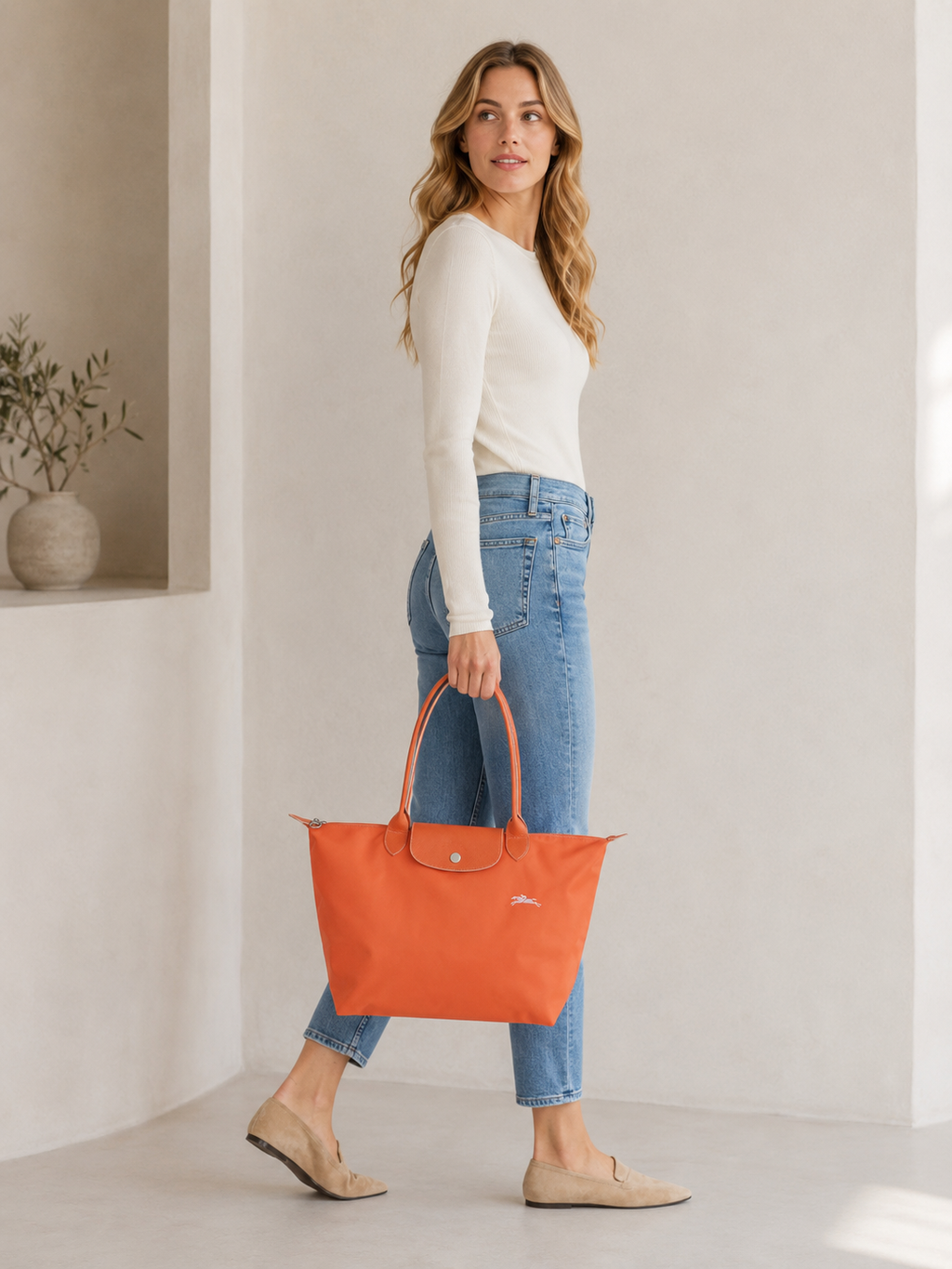 Cartera Longchamp Le Pliage L Naranjo completa