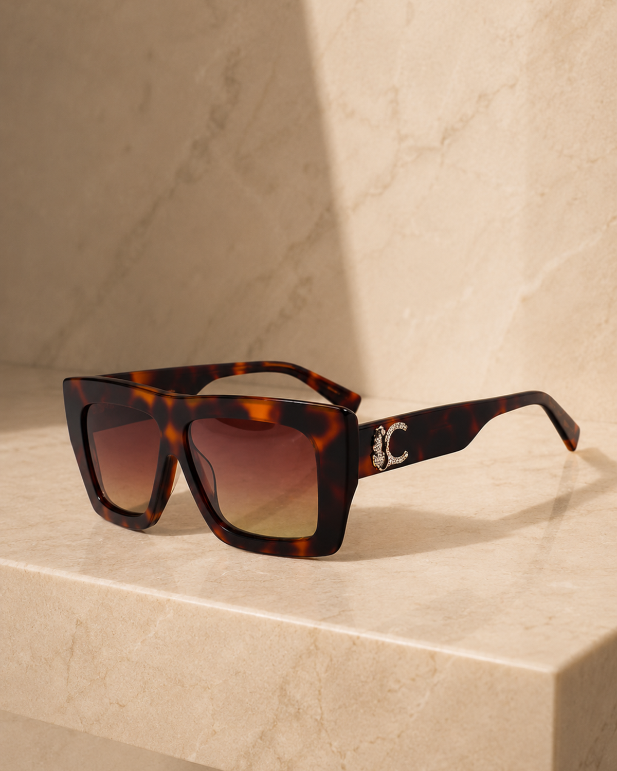 Lentes Lola Casademunt  de sol rectangular con logo leopardo marron Lola Casademunt
