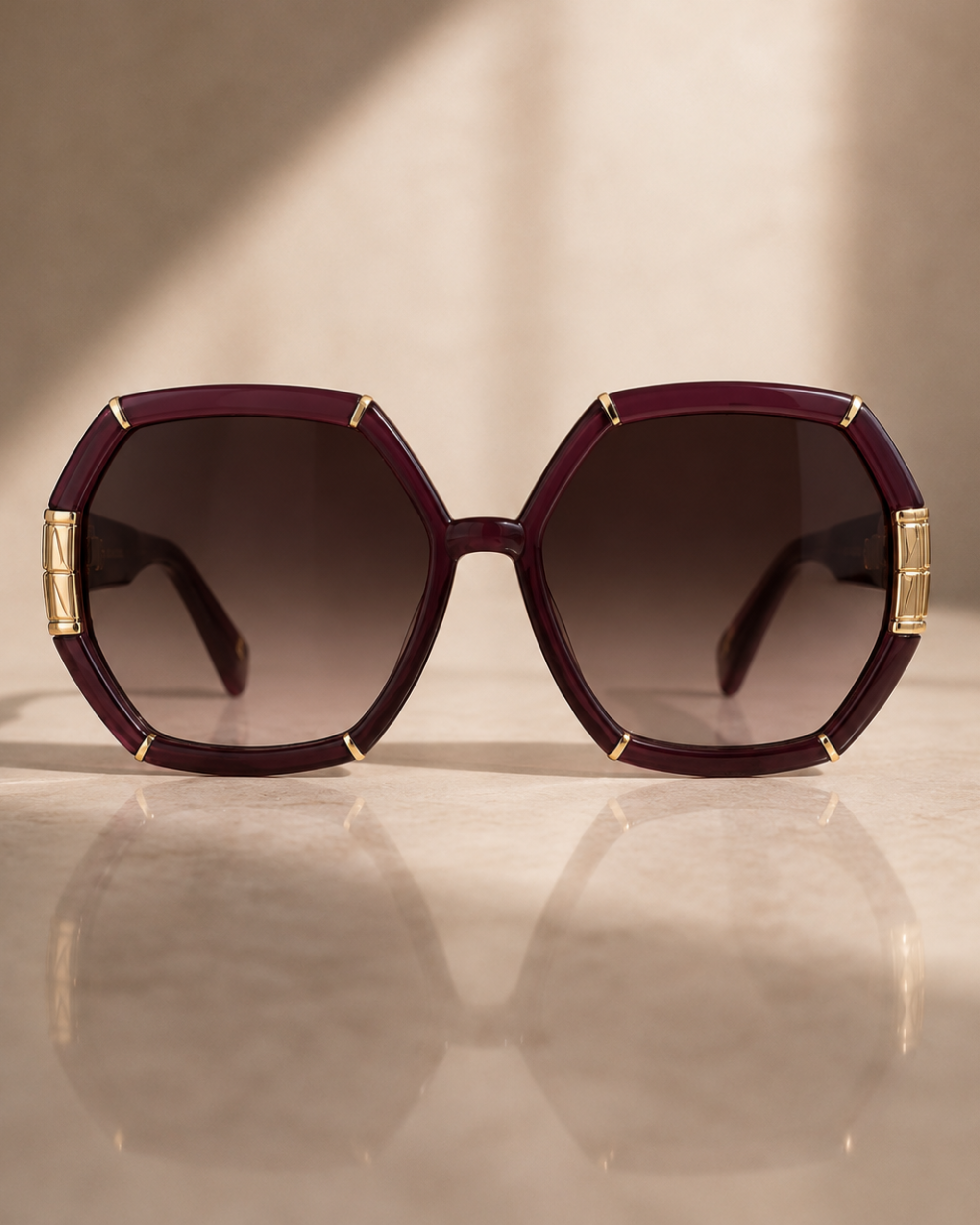 Lentes Tory Burch hexagonales burdeo con dorado Tory Burch