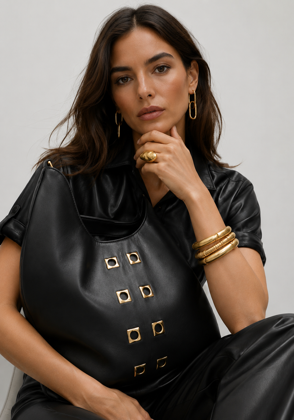 Bolso Lola Casademunt con Ojales Cuadrados Negro Lola Casademunt