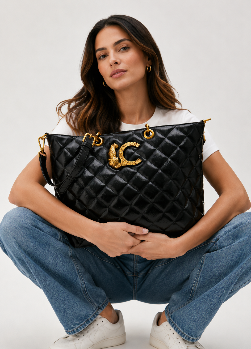 Bolso Lola Casademunt Shopper acolchado Efecto Piel Asa Cadena Negro Lola Casademunt
