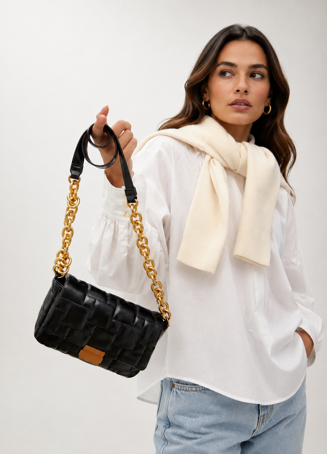Cartera Lola Casademunt  acolchada a cuadritos Negro Lola Casademunt