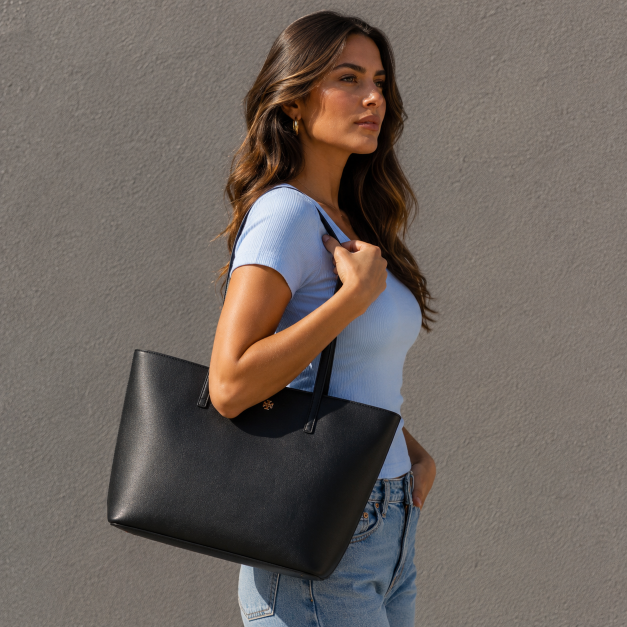 Bolso Tory Burch Tote Cuero Grande Con cierre Negro Tory Burch